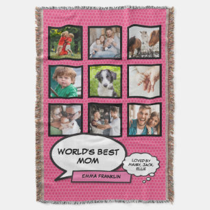 Werelds Beste Moeder Foto Collage Modern Fun Roze Deken