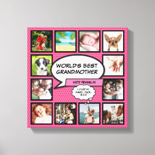 Werelds Beste Oma Fun Roze Fotocollage Canvas Afdruk