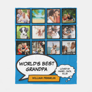Werelds Beste Opa, Grootvader 12 Foto Blauw Fleece Deken
