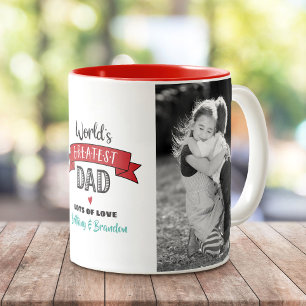 Werelds Beste Papa 2 Foto Rode Banner Vet Tweekleurige Koffiemok