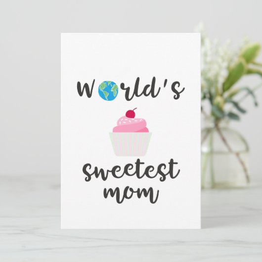 Werelds liefste moeder quote cupcake in roze feestdagenkaart (Staand voorkant)