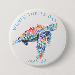 Wereldschildpad, waterverf zee schildpad ronde button 7,6 cm