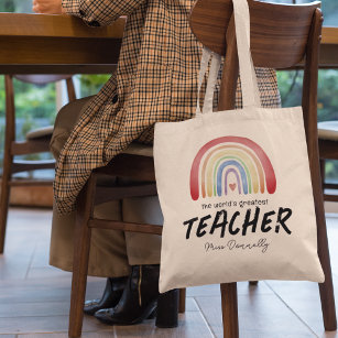 Wereldste regenboog van de leraar tote bag