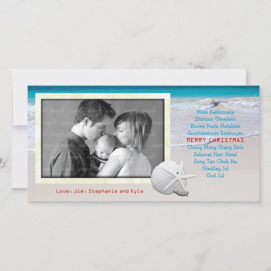 Wereldtalen Prettig Kerstfeest Oceaan Strandkaart Feestdagenkaart (Voorkant)