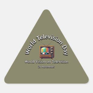 Wereldvisie op televisie. Televisiedag. Driehoek Sticker