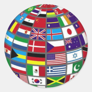 Wereldvlaggen op Wereldbol Sticker