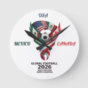 Wereldvoetbal Noord-Amerika 2026 wandklok Ronde Klok