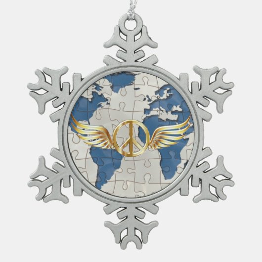 Wereldvrede Tin Sneeuwvlok Ornament (Voorkant)