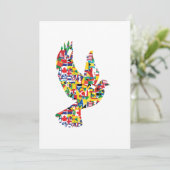 Wereldvredesduif gemaakt van internationale vlagge kaart (Staand voorkant)