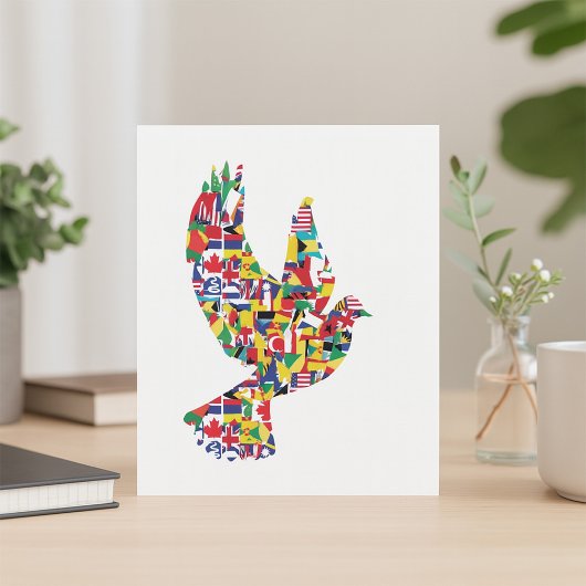 Wereldvredesduif gemaakt van internationale vlagge kaart