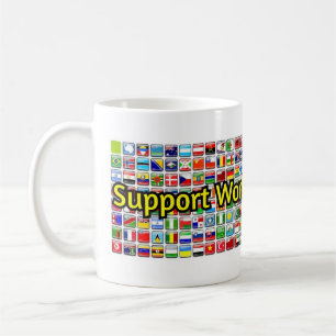Wereldwijde banner voor alfabetisering ondersteune koffiemok