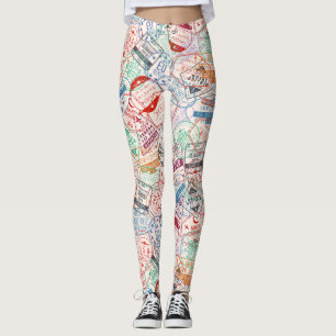 Wereldwijde reisetiketten over het gehele patroon leggings