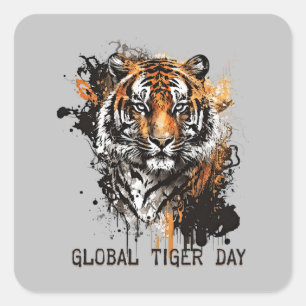 Wereldwijde tijgerdag, grunge tijger vierkante sticker