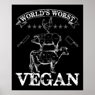 Wereldwijden slechtste veen vlees BBQ Koe kippen v Poster
