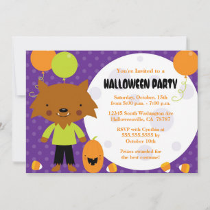 Werewolf en moon Halloween Costume Party Invite Kaart