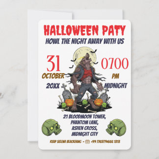 🎃 Werewolf Halloween Invite Card 🐺 Kaart