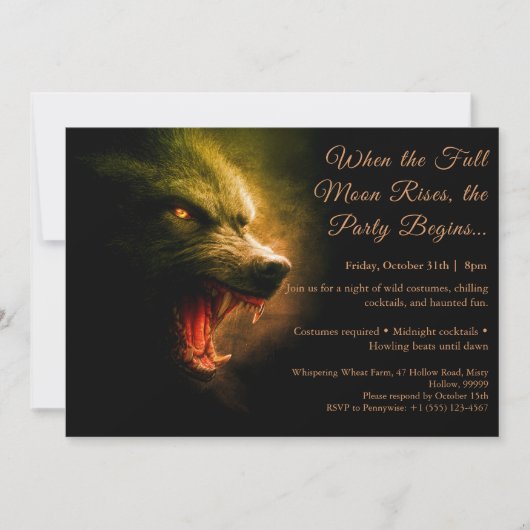 Werewolf Howl Halloween Costume Party Invitation (Devant)