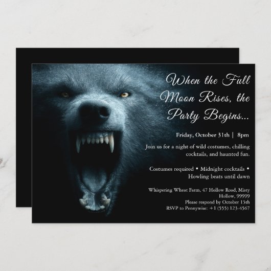 Werewolf Howl Halloween Costume Party Invitation (Devant / Derrière)