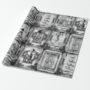Werewolf Manuscript Wrapping Paper zwart-wit Cadeaupapier