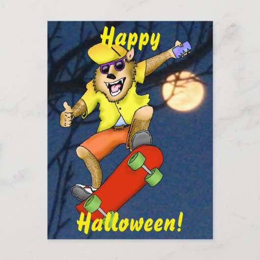 Werewolf Skateboarder Halloween Briefkaart (Voorkant)