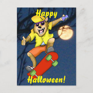 Werewolf Skateboarder Halloween Carte postale