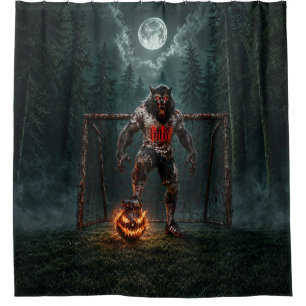 Werewolf-voetbalspeler Halloween-horror kunst Douchegordijn