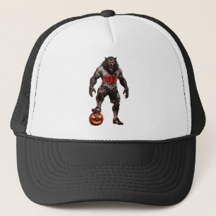 Werewolf-voetbalspeler Halloween-horror kunst Trucker Pet