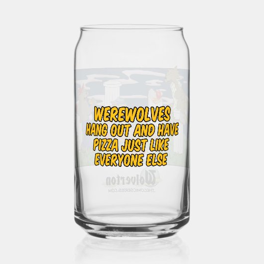 Werewolves Havinf Pizza Glass Blikvorm Glas (Achterkant)