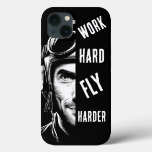 WERK hard, Vlieg Harder, Piloot, Strip iPhone 13 Hoesje