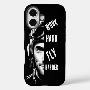 WERK hard, Vlieg Harder, Piloot, Strip iPhone 16 Hoesje