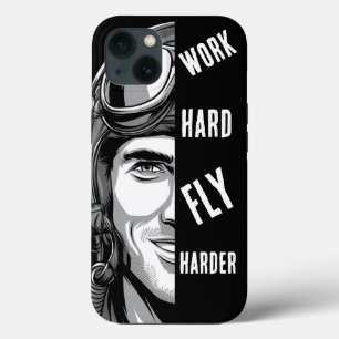 WERK hard, Vlieg Harder, Piloot, Strip iPhone 13 Hoesje