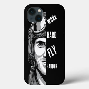 WERK hard, Vlieg Harder, Piloot, Strip iPhone 13 Hoesje