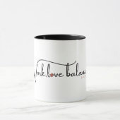 Werk, liefde balans script met kompas hart mini mok (Midden)