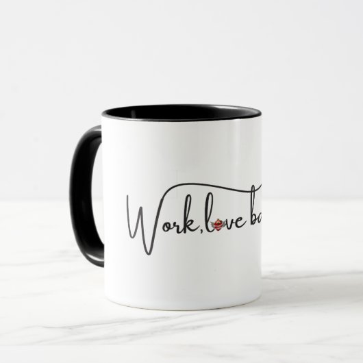 Werk, liefde balans script met kompas hart mini mok (Voorkant links)