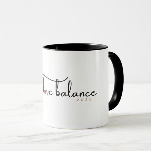 Werk, liefde balans script met kompas hart mini mok (Voorkant rechts)