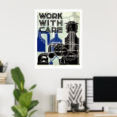 Werk met zorg - Tandwielen en katrollen- Oud WPA-P Poster (Thuiskantoor)