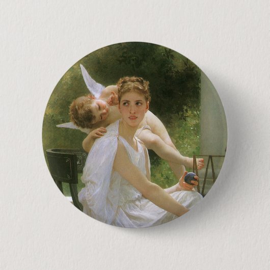 Werk onderbroken door Bouguereau, Engel Portret Ronde Button 5,7 Cm (Voorkant)
