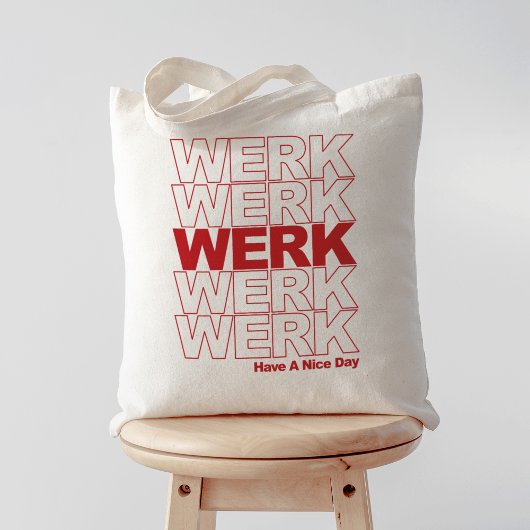 Werk Red Typografie Tote Bag