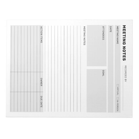  werkbalk Memo Planner voor vergaderingsnotities Notitieblok (Voorkant)