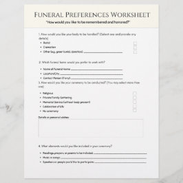 Werkblad voor begrafenisvoorkeuren briefhoofd