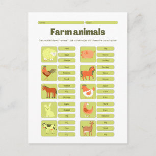 Werkblad voor het herkennen van boerderijdieren briefkaart