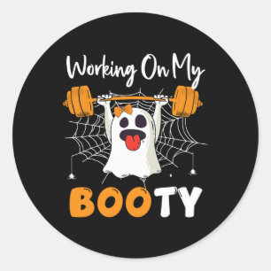 Werken aan Mijn Booty Ghost Boo Gym Halloween Grap Ronde Sticker