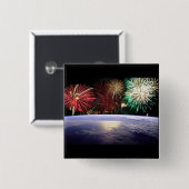Werken en vuurwerk vierkante button 5,1 cm (Voorkant /achterkant)