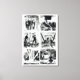 Werken in de caissons, die Brooklyn Bri vormen Canvas Afdruk