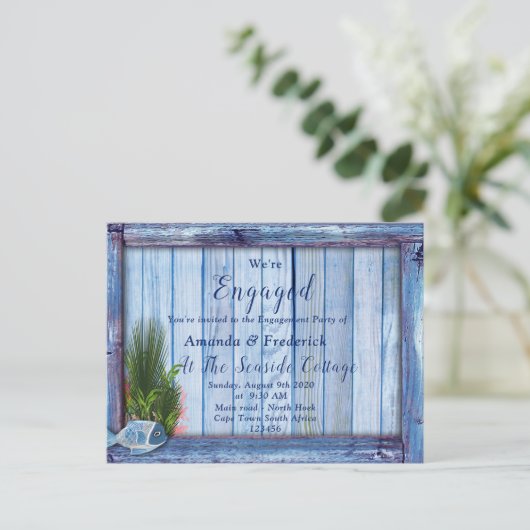 Werken onder water en Verloving met blauw hout Uitnodiging Briefkaart (Staand voorkant)