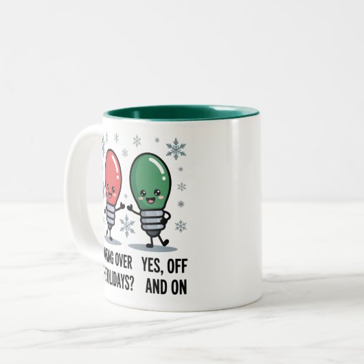 Werken over de Feestdagen Kerst Grappige grap Tweekleurige Koffiemok (Voorkant links)