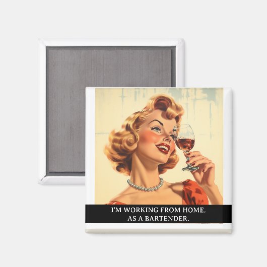 Werken vanuit huis Bartender Funny Retro 50s Gezeg Magneet (Voorkant / Achterkant)