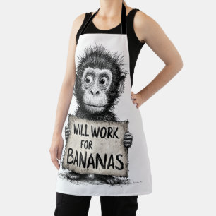 Werken voor Bananen - Humoristische Aap Schets Schort