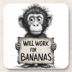 Werken voor Bananen - Humoristische Apen Schets Bier Onderzetter