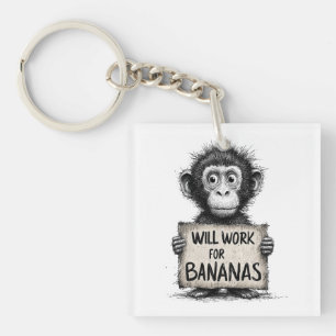 Werken voor Bananen - Humoristische Apen Schets Sleutelhanger